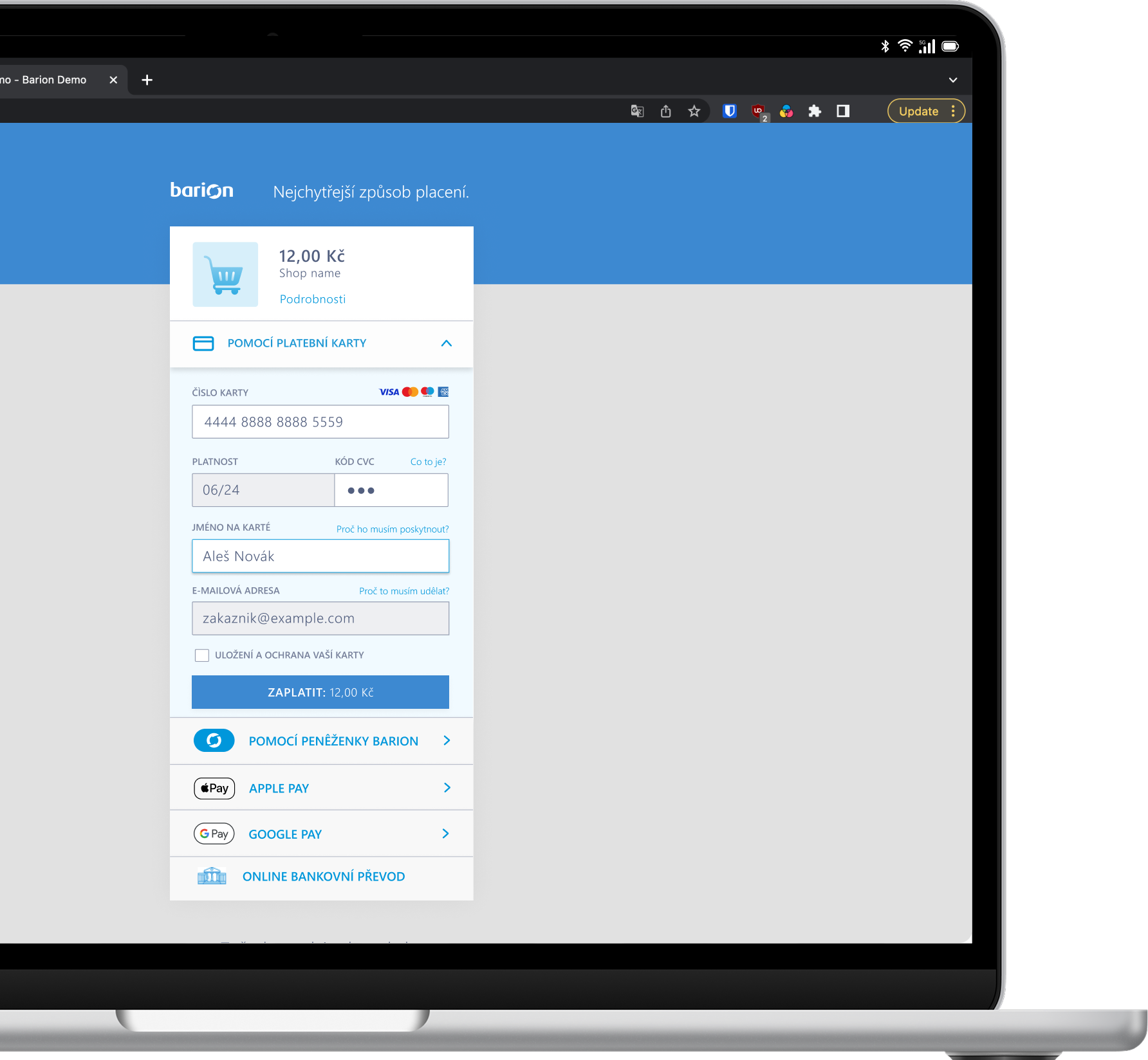 Old Barion gateway UI