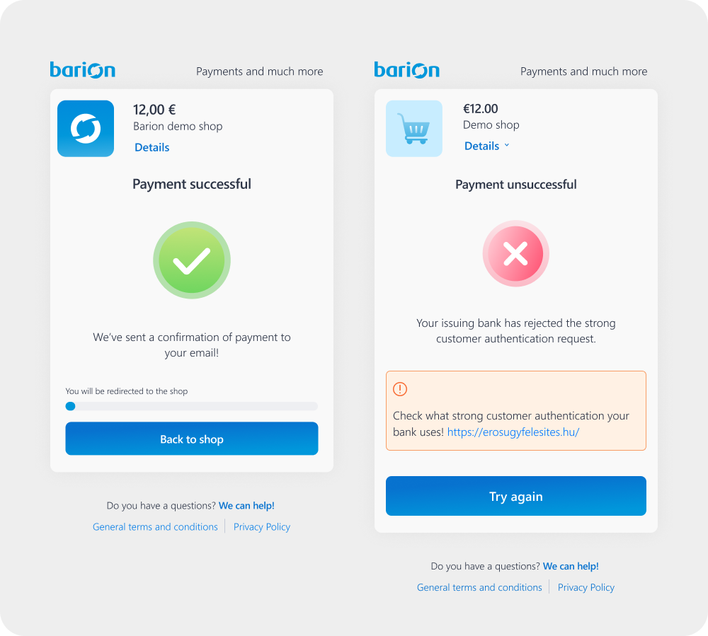 Redesigned success and error states